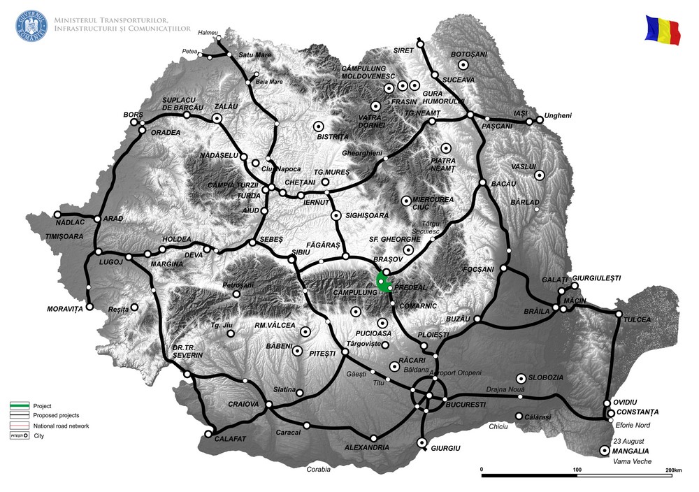 harta Autostrada Bucuresti - Brasov, tronson Comarnic - Brasov, Lot 2: sector Predeal - Cristian, km 162+300 - km 168+600 si drum de legatura
